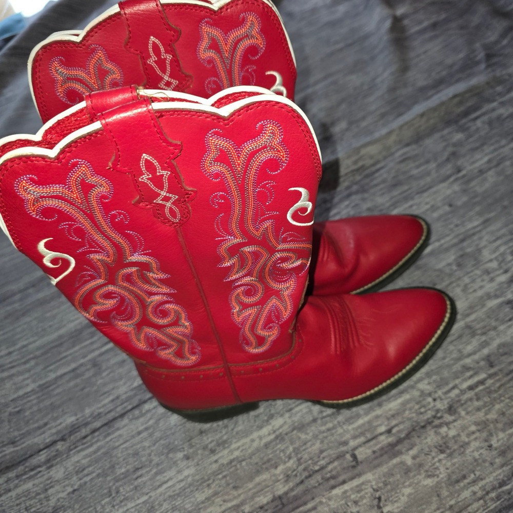 Justin Boots Red Leather Embroidered Western Cowboy Boots Heart Detail 2555JR 5D